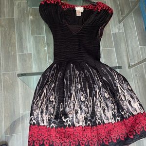M.S.S.P. Embroidered, smocked knee length black, white and red dress - Size M